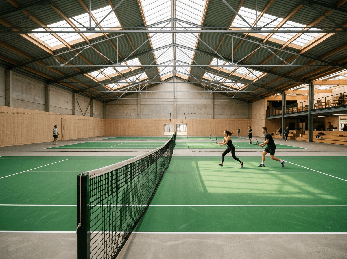 Indoor tennis courts under skylights