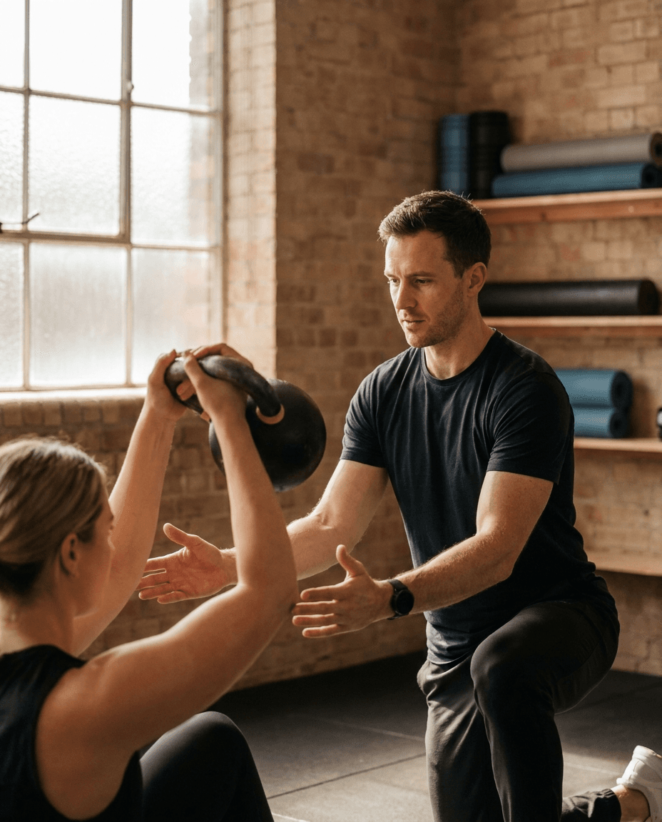 Certified personal trainer coaching a client one to one
