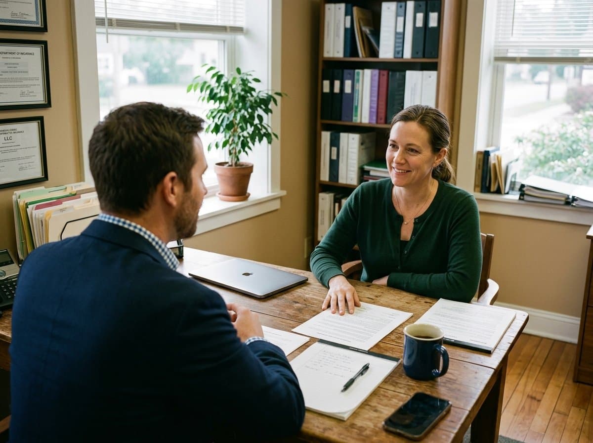 A FitnessPak advisor going through a coverage program with a club owner at the Chico office